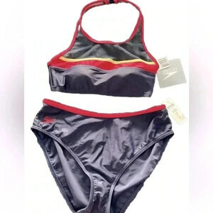Speedo 2piece tankini mesh top navy/red size 10 NWT swim